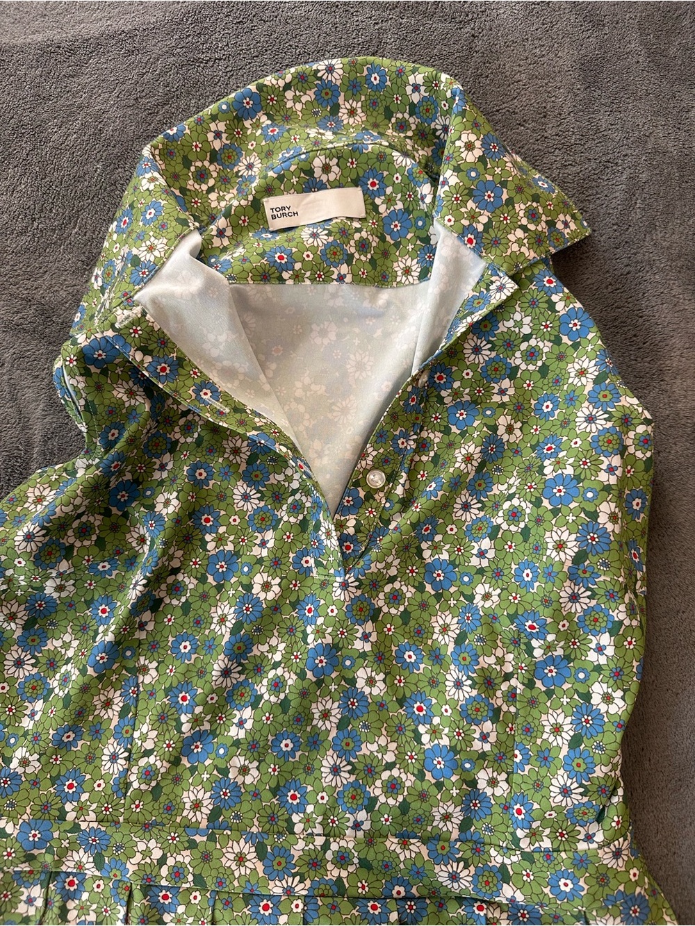 Tory Burch Green Floral Sleeveless Fit-and-Flare Dress - Picture 2 of 4